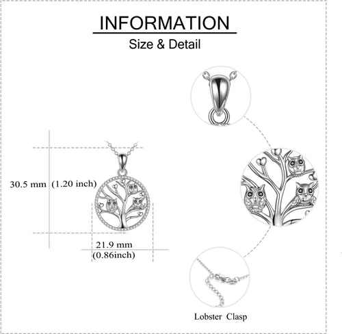 Vista 3 de Owl Gift for Women Owl Tree of Life Pendant Necklace for Women 925 Sterling Silver Tree of Life Owl Jewelry Gift for Women Mother