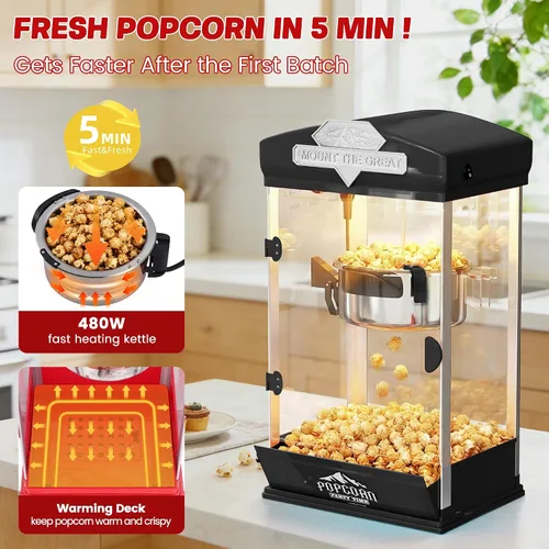 Vista 6 de Máquina de palomitas de maíz, carrito de máquina de palomitas vintage de 10 onzas con ruedas, estilo profesional de cine para hacer hasta 40 tazas