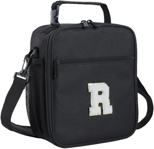 Vista 39 de ELEFOCUS Lonchera aislada con inicial para mujeres y hombres, bolsa de almuerzo personalizada con monograma con correa de hombro ajustable