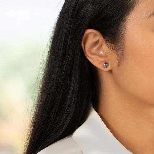 Vista 5 de Peora Aretes solitarios clásicos de oro amarillo macizo de 14 quilates para mujer, con forma ovalada de 0.276 x 0.197in, 2 quilates en total, parte