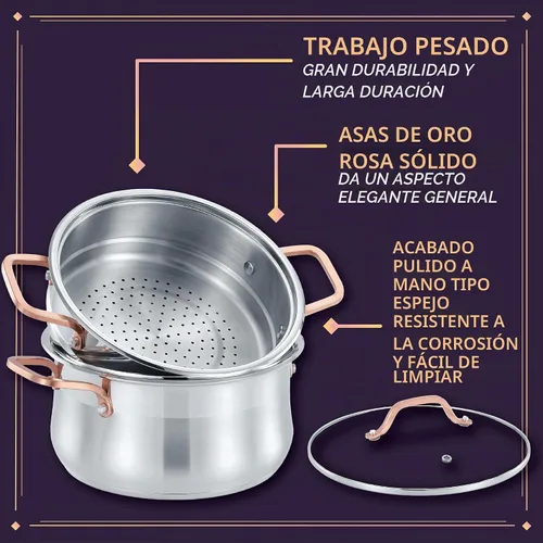 Vista 3 de CONCORD Vaporizador de 2 niveles de acero inoxidable premium con asas de oro rosa, 8.7 in