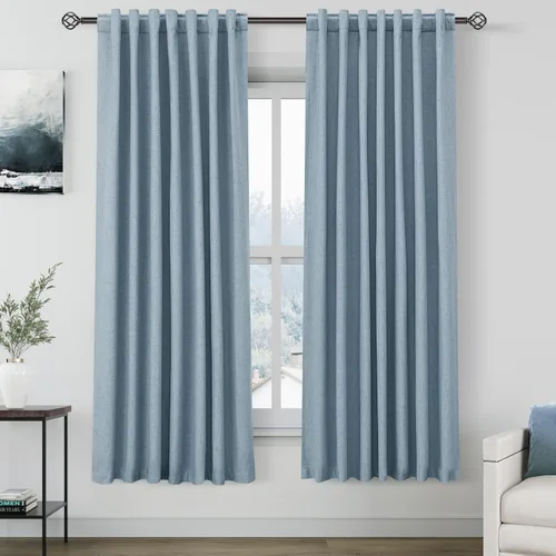 Vista 75 de Nanspring Cortinas de lino 100% opacas para dormitorio, 96 pulgadas de largo, con pestaña trasera, bolsillo para barra, aislamiento térmico, cortina
