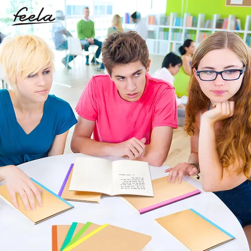 Vista 6 de Paquete de 32 cuadernos de composición a granel, Feela cubierta de papel kraft rayado en blanco con reglas universitarias, diarios de viaje