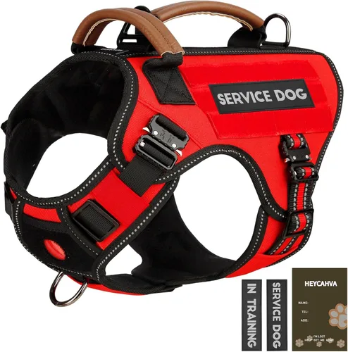 Vista 11 de Arnés táctico para perro, chaleco de servicio con hebillas de metal, chaleco reflectante sin tirones para perros medianos y grandes, chaleco con asa
