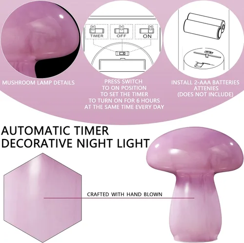 Vista 4 de Lámpara de Mesa de Noche en Forma de Seta, 17.8 centímetros, Lámpara de Mesa de Vidrio Semi Transparente Adecuada para Dormitorios, Salas de Estar