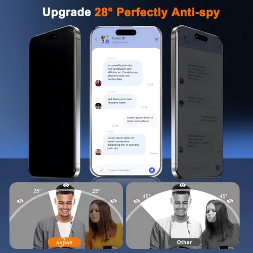 Vista 2 de Paquete de 2 protectores de pantalla de privacidad para iPhone 13 Pro Max /14 Plus [kit de alineación automática] vidrio templado, protección