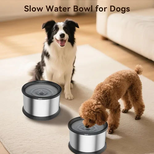 Vista 9 de Tazón de agua para perros sin derrames de 4.5L, juego de cuencos Comedero de gran capacidad, a prueba de salpicaduras, con alfombrilla B-Negro