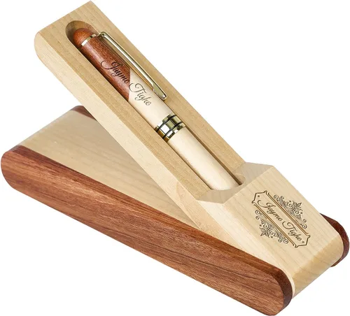 Vista 2 de Sistema grabado personalizado de la pluma de madera, pluma ejecutiva y caja con personalización libre, bolígrafo con estuche para regalo (B)