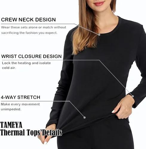 Vista 2 de TAMEYA Ropa interior térmica ultra suave para mujer, juego de 2 pantalones largos con forro polar, capa base para clima frío, parte superior e