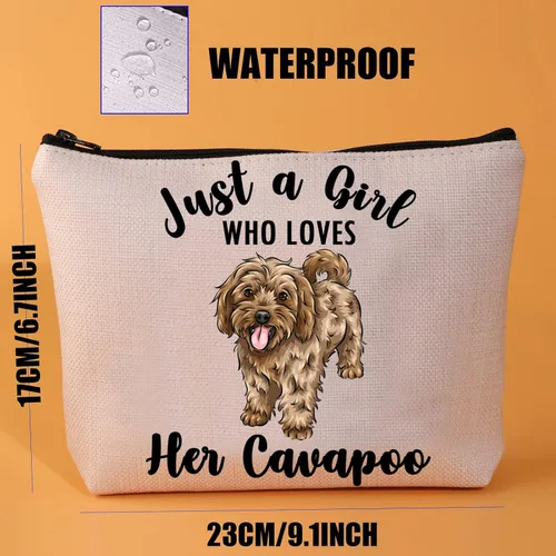 Vista 3 de JYTAPP Cavapoo - Bolsa de maquillaje para amantes de los animales, regalos solo una chica que ama a su Cavapoo, bolsa de cosméticos Cavapoo