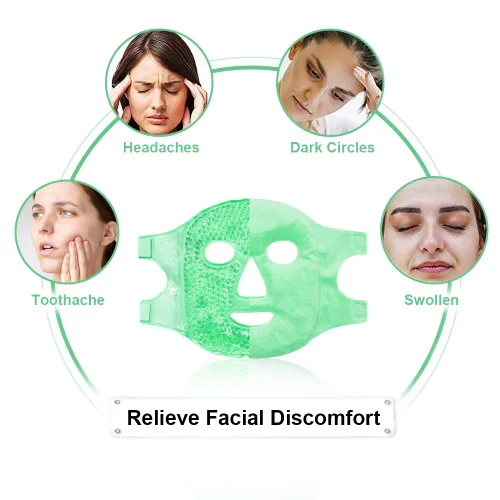Vista 2 de Máscaras faciales frías, máscara facial de hielo, compresa fría y caliente, ojeras, hinchazón, migrañas y dolor de cabeza, enfriamiento