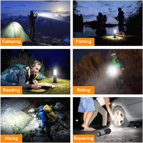 Vista 9 de Hoxida Linternas de Camping Recargables de Altos Lúmenes - 2000 Metros de Haz Largo, Súper Brillante, Linterna LED, Impermeable, Luces de Tienda