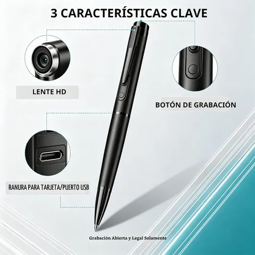 Vista 3 de Mini cámara pluma 1080P HD seguridad cam niñera cámara con grabación en Almacenamiento local de 32 GB, operación con un botón, mini cámara