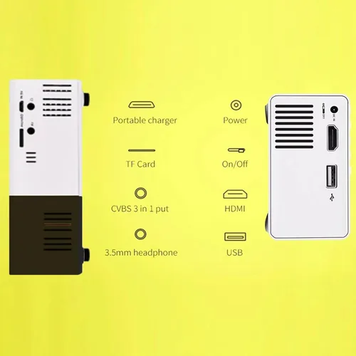 Vista 4 de Mini proyector, proyector de video de película, proyector portátil HD de 1080P compatible con tarjeta HDMI/USB/Tf, apartamento imprescindible