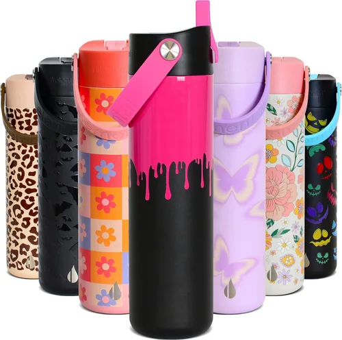 Vista 32 de Elemental Botella de agua aislada de 24 onzas con popote, botellas de agua con núcleo de acero inoxidable 100% a prueba de fugas para viajes, Beige