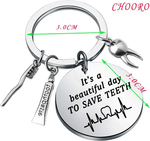 Vista 2 de CHOORO Llavero dental con texto en inglés It's a Beautiful Day to Save Teeth