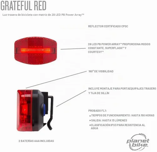 Vista 8 de Planet Bike Luz trasera de bicicleta Grateful Red