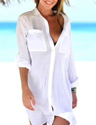 Vista 3 de Bsubseach Swimsuit Coverup for Women Button Down Shirts with Pockets Bikini Cover Up