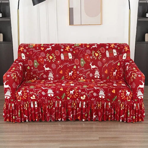 Vista 9 de Yiran - Funda de sofá verde de Navidad, protector de muebles para niños y mascotas con Santa Claus impreso, funda elástica para sofá de 3 plazas