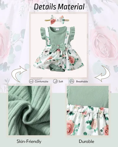 Vista 5 de Conjunto de ropa para bebé recién nacida, traje de verano, mameluco con diadema, falda general