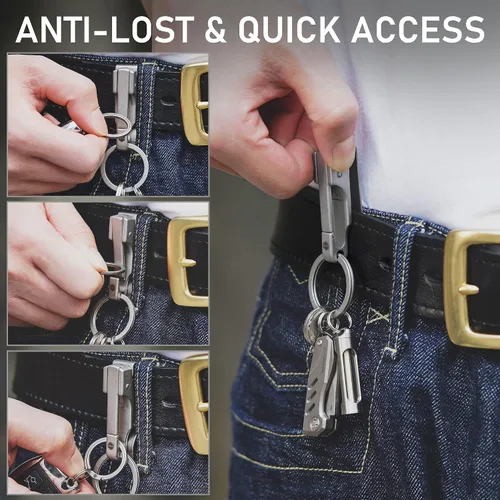 Vista 2 de KeyUnity EDC - Llavero con clip de liberación rápida, cinturón de acero inoxidable para pantalones, jeans, pantalones