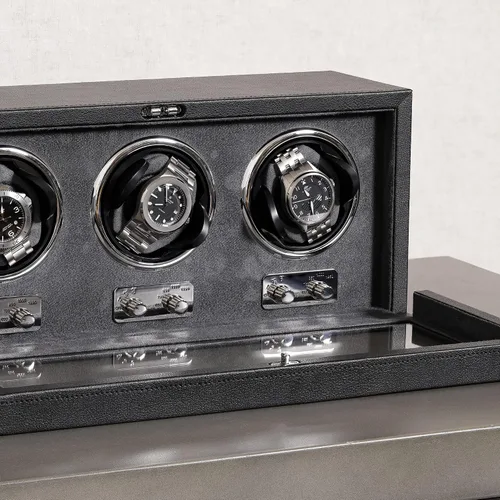 Vista 4 de ROTHWELL Bobinadora de reloj triple para relojes automáticos con motor silencioso con múltiples velocidades y ajustes de rotación (negrogris)