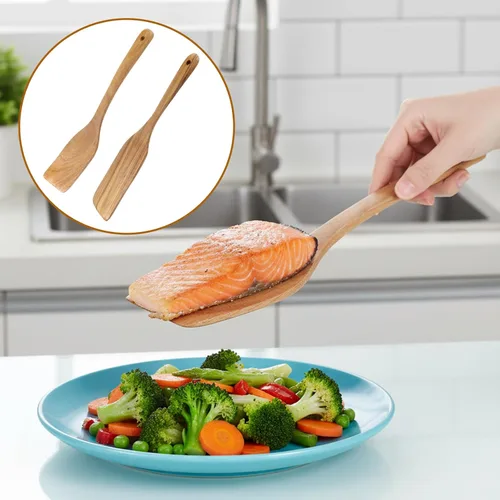 Vista 4 de 2 espátulas de madera para utensilios de cocina, espátula de madera de mango largo para utensilios de cocina antiadherentes, cuchara, espátula