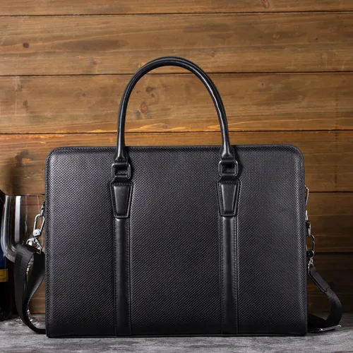 Vista 7 de Maletines de cuero genuino de 14 pulgadas para hombres bolsa de ordenador portátil con cerradura bolsa de mensajero de negocios