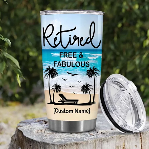 Vista 2 de WHIDOBE Regalos de jubilación personalizados para mujeres, vaso de 20 onzas con nombre personalizado, libre de jubilados y fabuloso, regalos