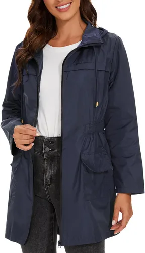 Vista 4 de Century Star Chaquetas de lluvia para mujer, impermeables, ligeras, cortavientos, con capucha, plegables