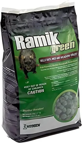 Vista 7 de Neogen Ramik Green con Sabor a Pescado - Pepitas de Rodenticida Resistentes a la Intemperie, bolsa de 4 libras (00615)