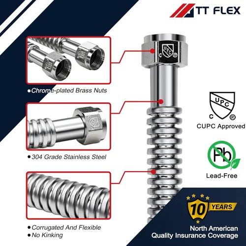 Vista 7 de TT FLEX Conector de calentador de agua corrugado de acero inoxidable flexible para calentador de agua, suavizador de agua, 1 pulgada FIP x 1 pulgada