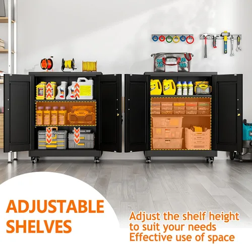 Vista 5 de Metal Garage Storage Cabinet, 36” Lockable Rolling Cabinet Black