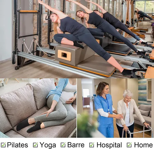 Vista 4 de Calcetines de agarre para pilates, yoga, hospital, barra, calcetines deportivos acolchados para mujer, antideslizantes, regalos de 2 a 4 pares