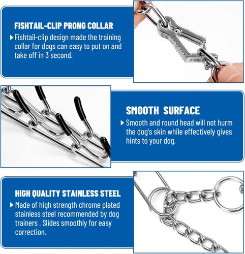 Vista 2 de Collar de punta para perro, collar de entrenamiento para perros con clip de liberación rápida, eslabones ajustables de acero inoxidable con puntas