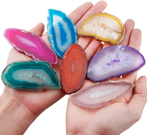 Vista 3 de mookaitedecor Láminas de ágata pulida para mesa contraluz, paquete de tarjetas de geoda de ágata de 12 piezas Assorted Geode Slices, No Holes