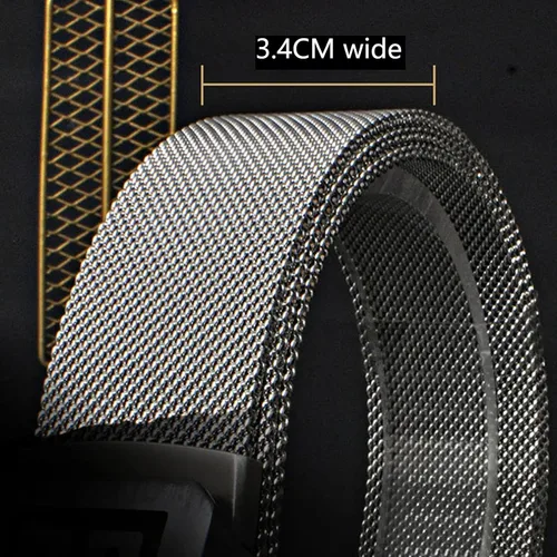 Vista 4 de Cinturón para hombre, cinturón de metal 3D con letras huecas automáticas con hebilla de acero inoxidable