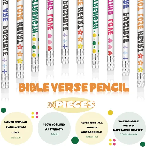 Vista 5 de Sinmoe 100 lápices de versículos bíblicos coloridos religiosos cristianos, inspiradores, regalos bíblicos inspiradores para niños, escuela, oficina