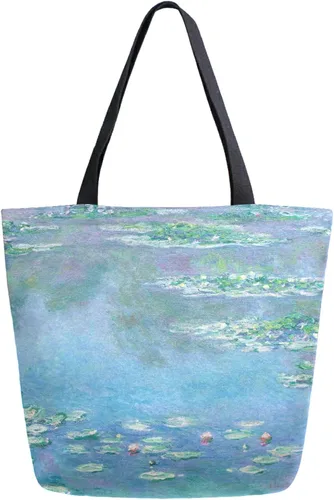 Vista 17 de Naanle Bolsa de lona para mujer, bolso de hombro casual con hoja de palma, reutilizable, multiusos, resistente, para compras, comestibles, algodón