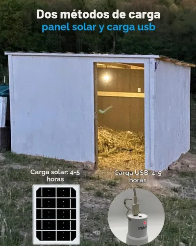 Vista 3 de Bombillas solares portátiles para interiores y gallineros, luz de gallinero con temporizador, luces solares LED para cortes de energía de emergencia