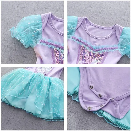 Vista 4 de HIHCBF Disfraz de princesa de Navidad para bebé, disfraz de sirena de Sofía Belle, Halloween, fiesta de cumpleaños, vestido tutú con diadema