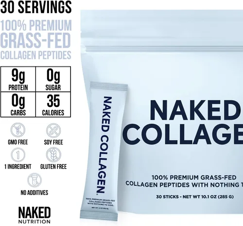 Vista 3 de NAKED Paquetes de colágeno en sticks - Envase de viaje de colágeno hidrolizado sin sabor, alimentado con pasto, criado en pastizales, amigable