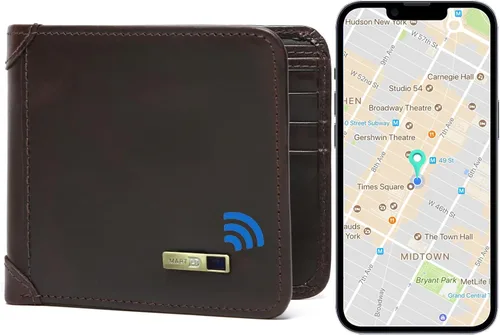 Vista 8 de Rastreador de billetera Bluetooth antipérdida, cartera rastreable para hombres, cartera de cuero para hombre con ventana de identificación, bolsillo