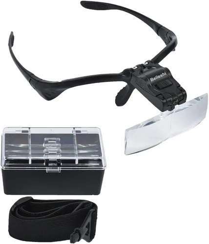 Vista 2 de visor con 5 lentes de aumento con 2 LED, lupa de joyero profesional, soporte de luz y vincha intercambiables The 5 lenses can be replaced. ，Loupe