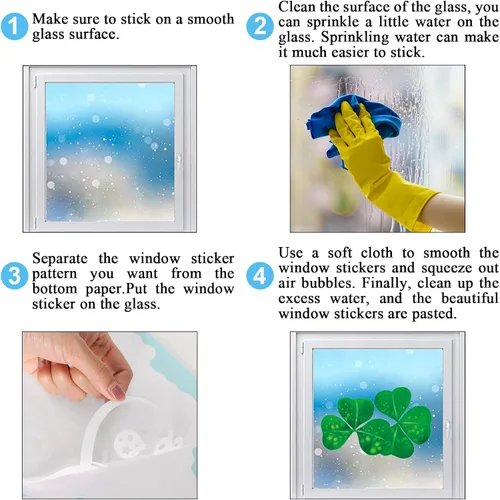 Vista 6 de Whaline 6 hojas de adhesivos para ventana del día de San Patricio - Grandes calcomanías de árbol de trébol en acuarela, decoración irlandesa doble