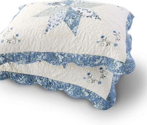 Vista 3 de KASENTEX - Lujosa colcha cubrecama de gran tamaño con diseño de tela de retazos bordado, 100 % algodón, lavable a máquina