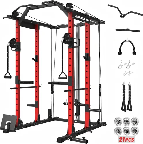 Vista 19 de Mikolo Jaula de Potencia, Rack de Potencia con Sistema de Cruce de Cables, 1500LBS Rack para Sentadillas con Sistema de Jalón LAT, Jaula de Negro