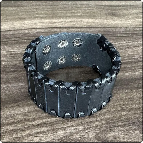Vista 4 de Pulsera trenzada Punk Rock de cuero ancho
