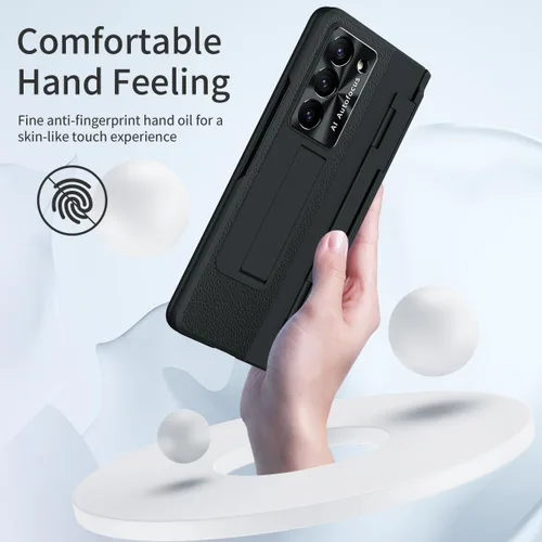 Vista 7 de Funda para Samsung Galaxy Z Fold 5 con soporte para bolígrafo S y soporte para bolígrafo pegable, diseño de una pieza, protección de bisagra