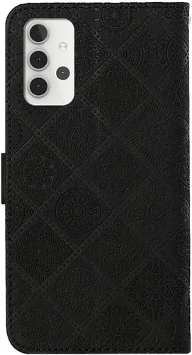 Vista 3 de Funda compatible con Samsung Galaxy A32 5G con tarjetero de cuero con tapa abatible, estampado retro con función atril, funda protectora magnética